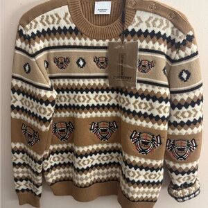 Burberry Brown and Cream Patterned Crewneck Sweater
